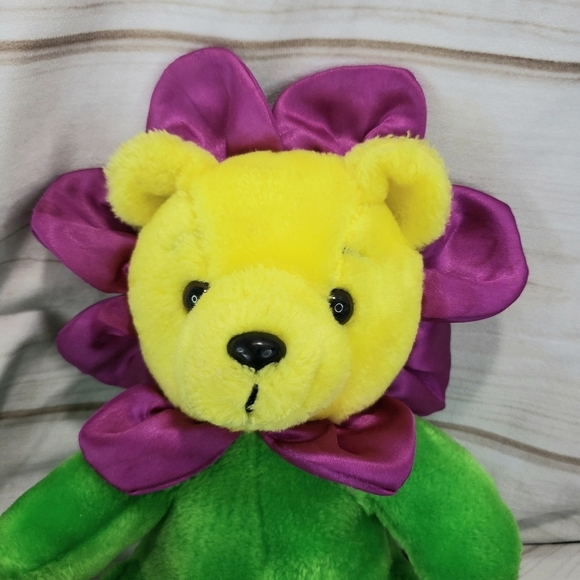 Nanco Psychedelic Sunflower Teddy Bear Plush Stuffed Toy Vintage 9 Inch 2000 - Picture 2 of 9
